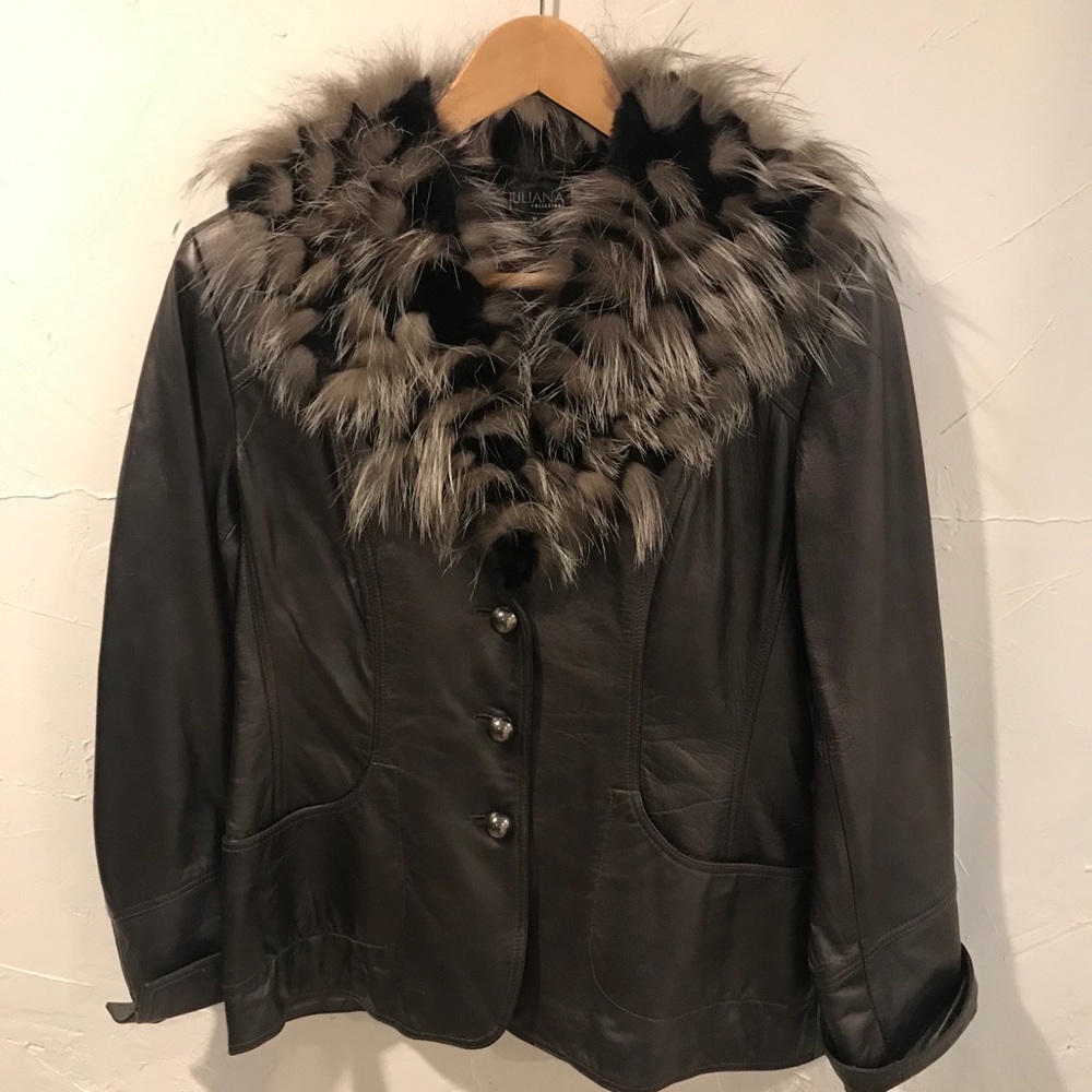 Designer Leather Jacket w Fur